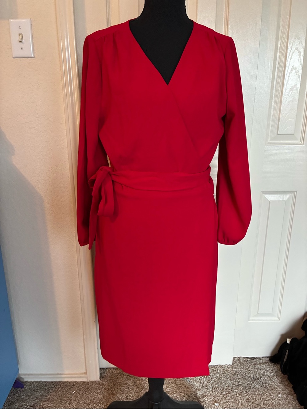 J. Crew Red Long-Sleeve Wrap Dress